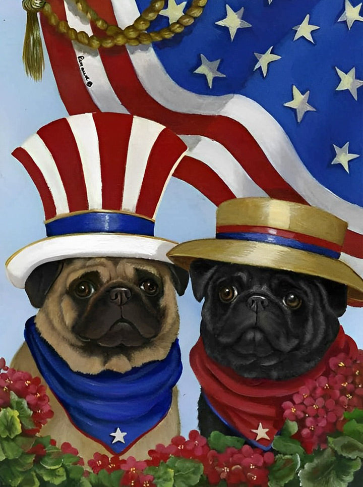 Leuke Patriottische Puggen Diamond Painting