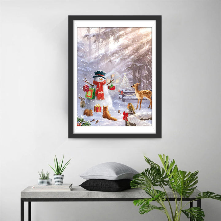 Leuke Sneeuwpop, de Herten en de Geschenken Diamond Painting