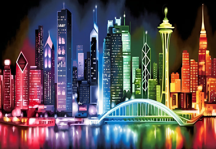 Levendige en Betoverende Nachtstemming van de Metropool Diamond Painting
