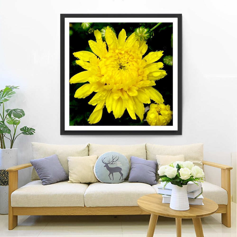 Levendige Gele Chrysant Diamond Painting