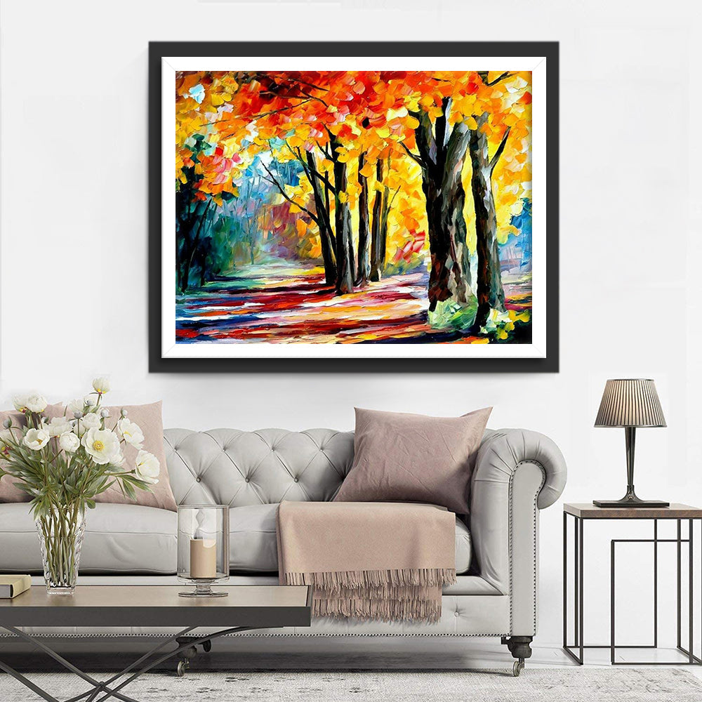 Levendige Herfstkleuren in het Bos Diamond Painting