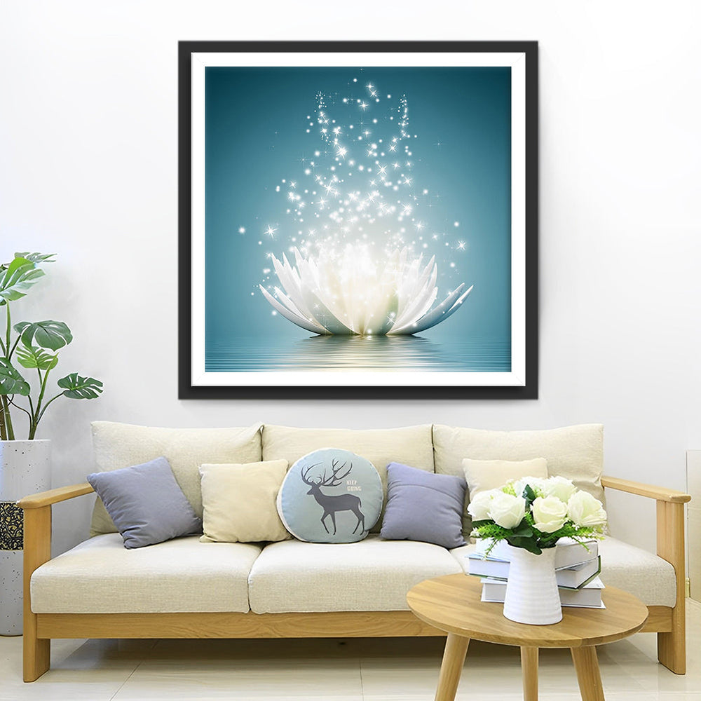 Lichtgevende Lotus in Sterrenregen Diamond Painting
