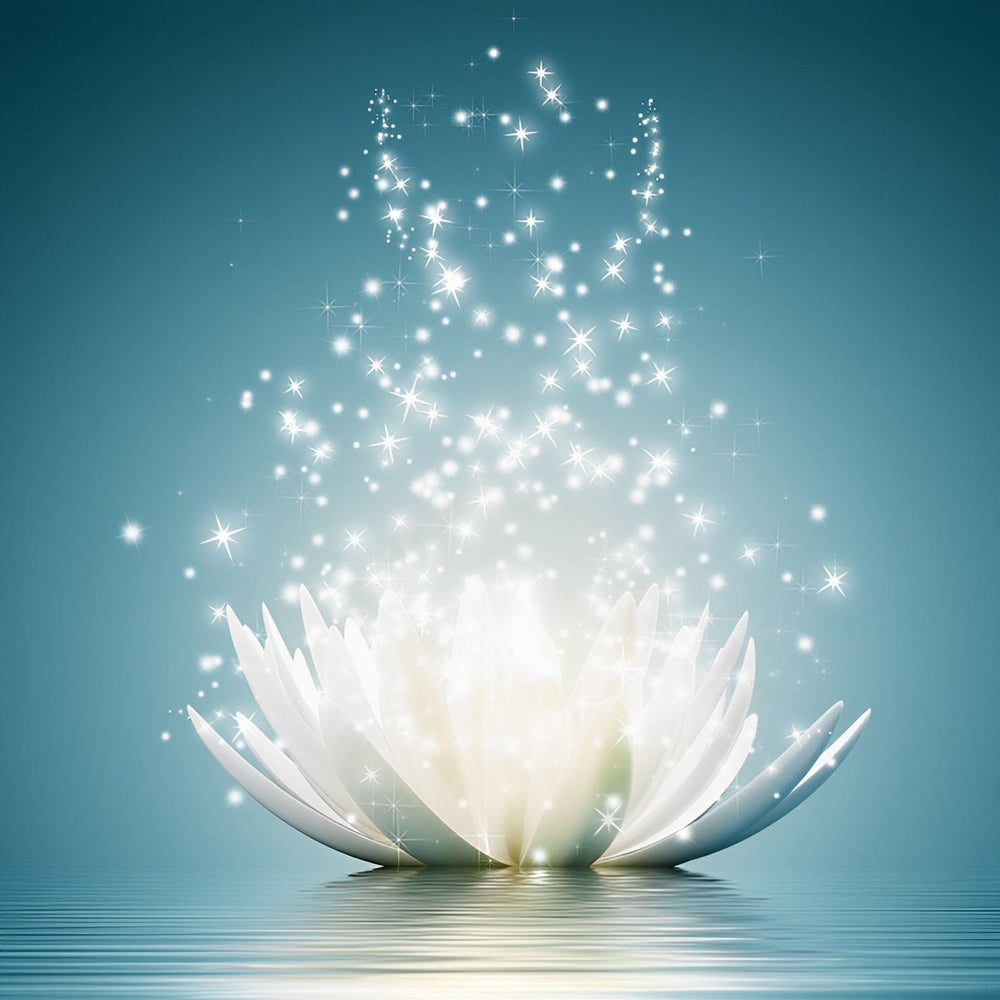 Lichtgevende Lotus in Sterrenregen Diamond Painting