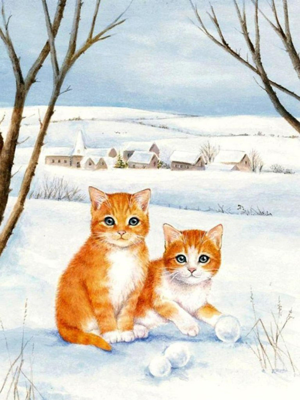 Lief Kattenpaar in de Sneeuw Diamond Painting