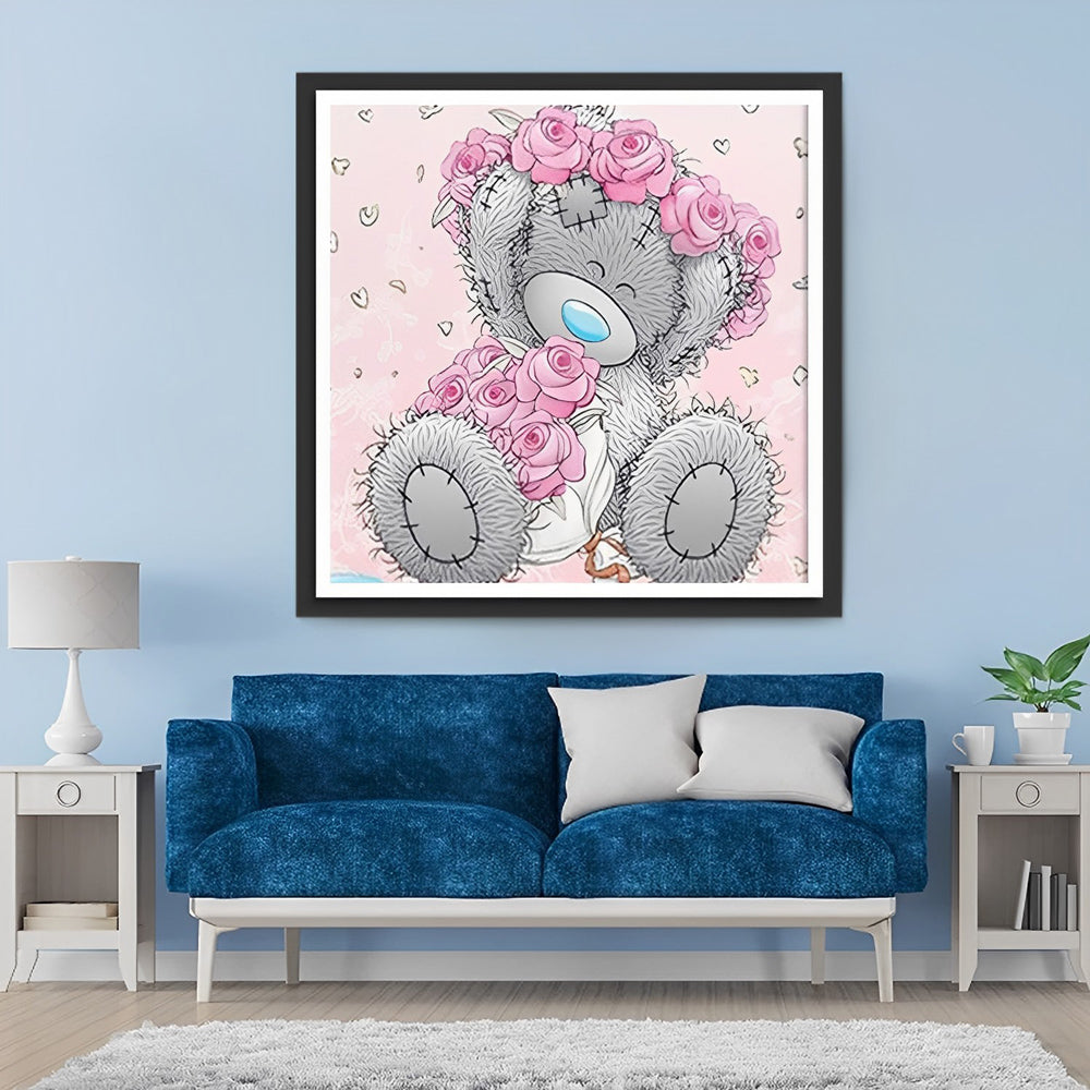 Liefdevolle Beer omringd door Rozen Diamond Painting