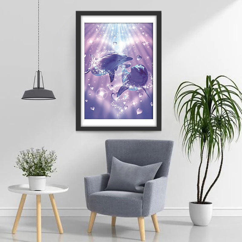 Liefdevolle Bubbels en Twee Schattige Dolfijnen Diamond Painting
