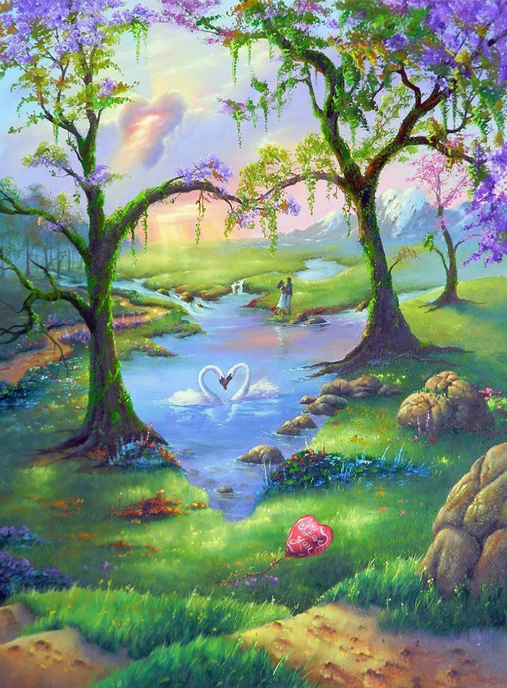 Liefdevolle Sfeer van een Fantasierijk Landschap met Hart Diamond Painting