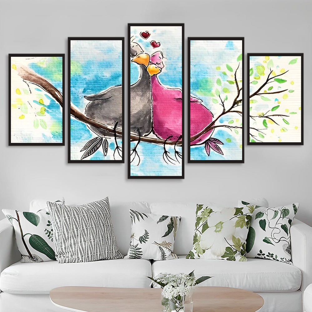 Liefdevolle Vogels op de Tak 5 Platen Diamond Painting