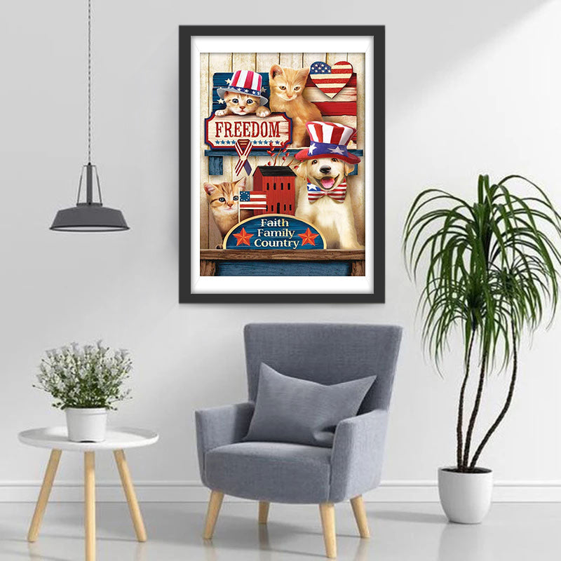 Lieve Huisdieren en Amerikaans Patriottisme Diamond Painting