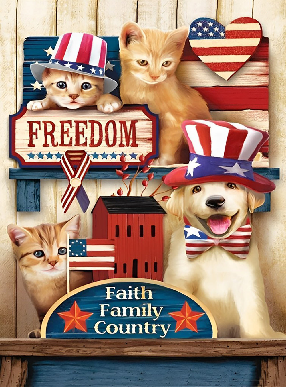 Lieve Huisdieren en Amerikaans Patriottisme Diamond Painting