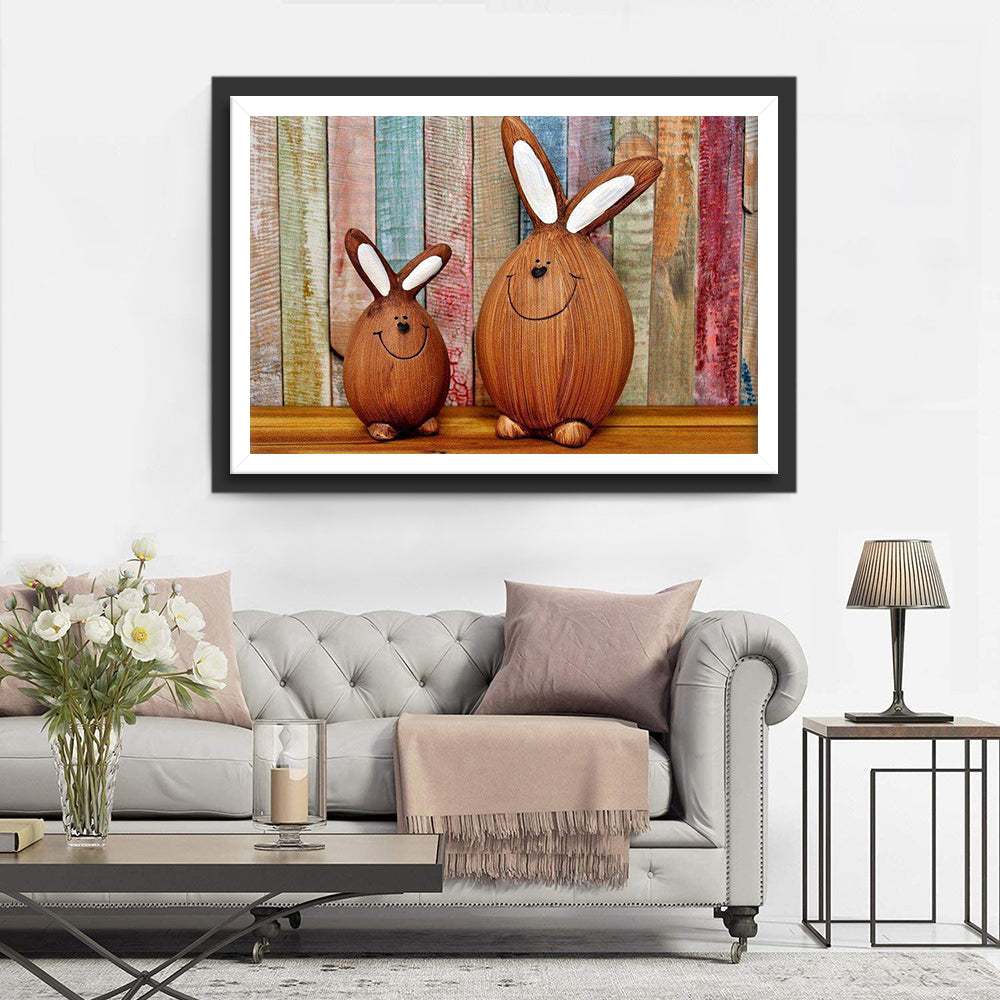 Lieve Konijnenfiguurtjes op een Felle Achtergrond Diamond Painting
