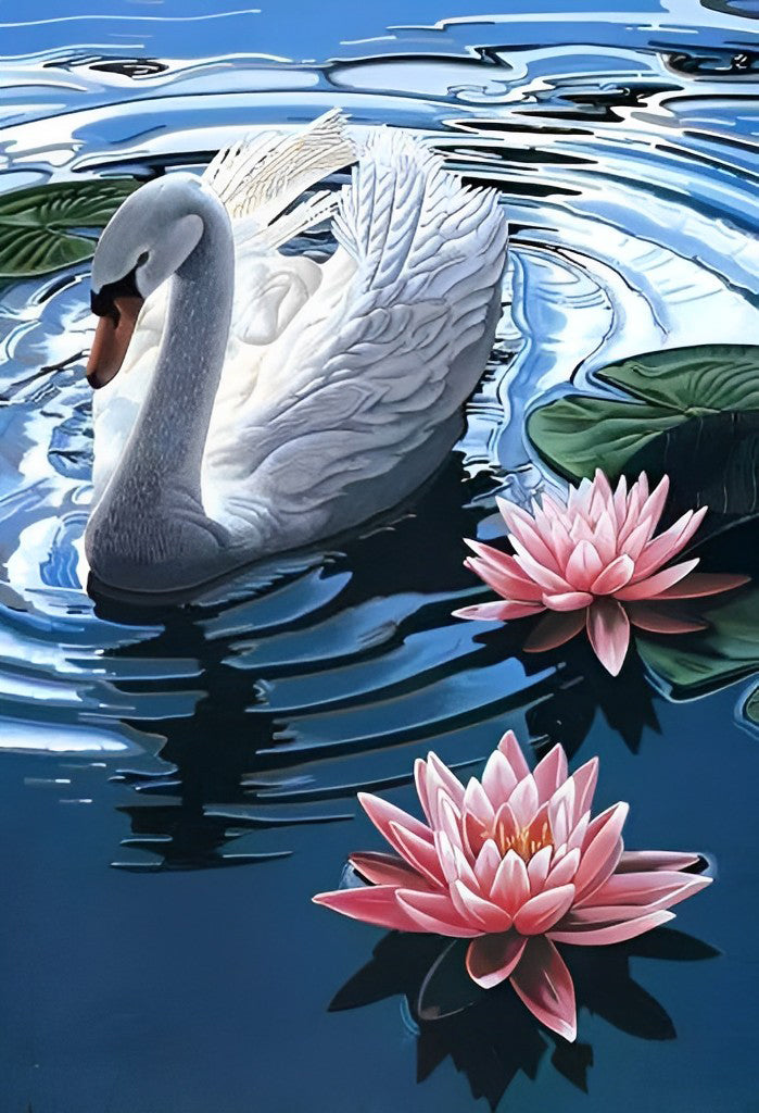 Lotus en een Witte Zwaan Diamond Painting