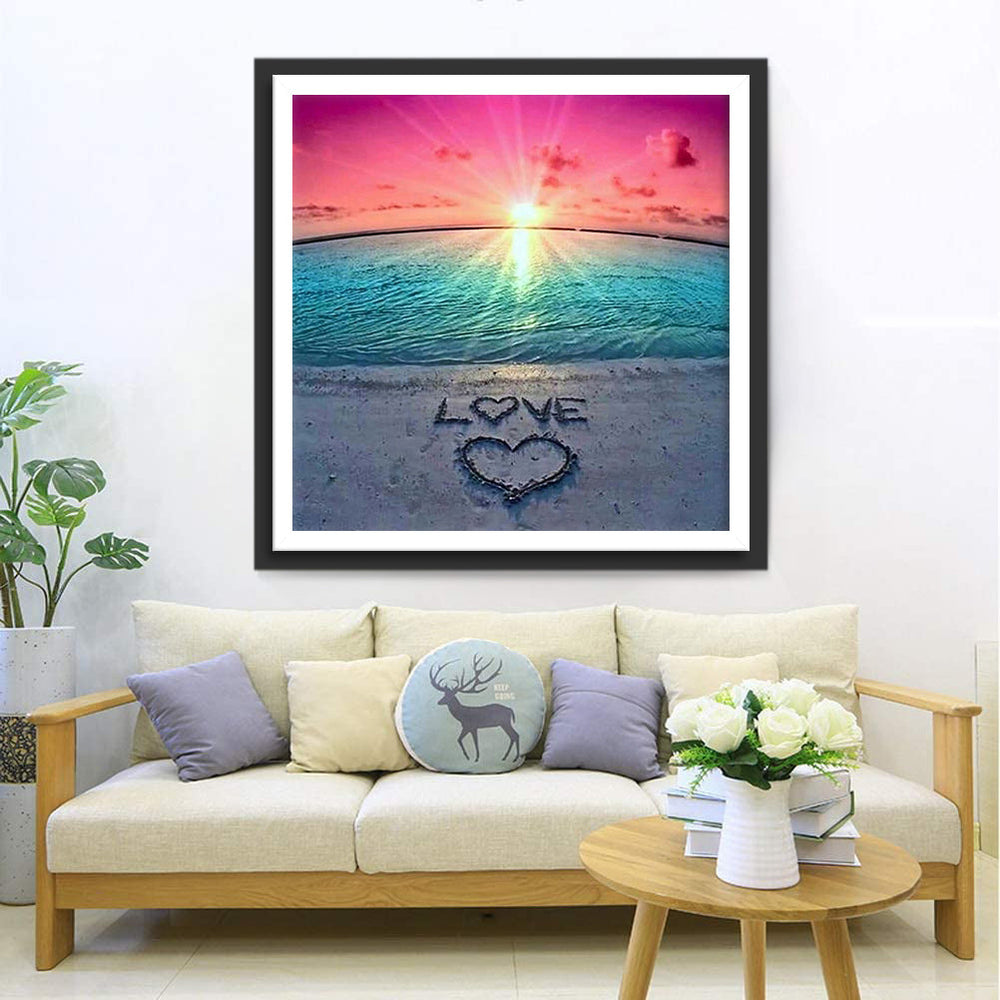 "LOVE" - Tekening en Hart in Zand Diamond Painting