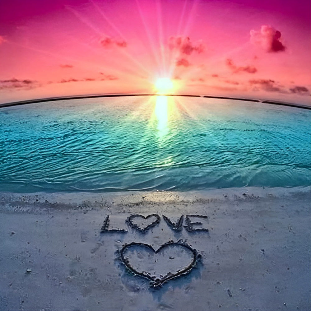 "LOVE" - Tekening en Hart in Zand Diamond Painting