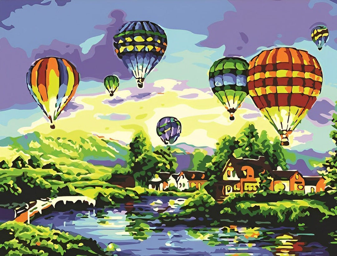 Luchtballonnenboven Dorp Diamond Painting