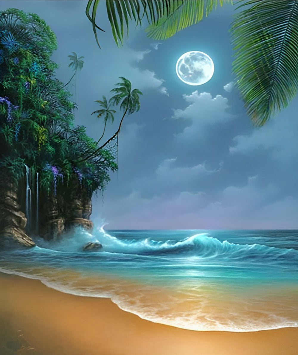 Maanlicht over Golfen en Strand Diamond Painting
