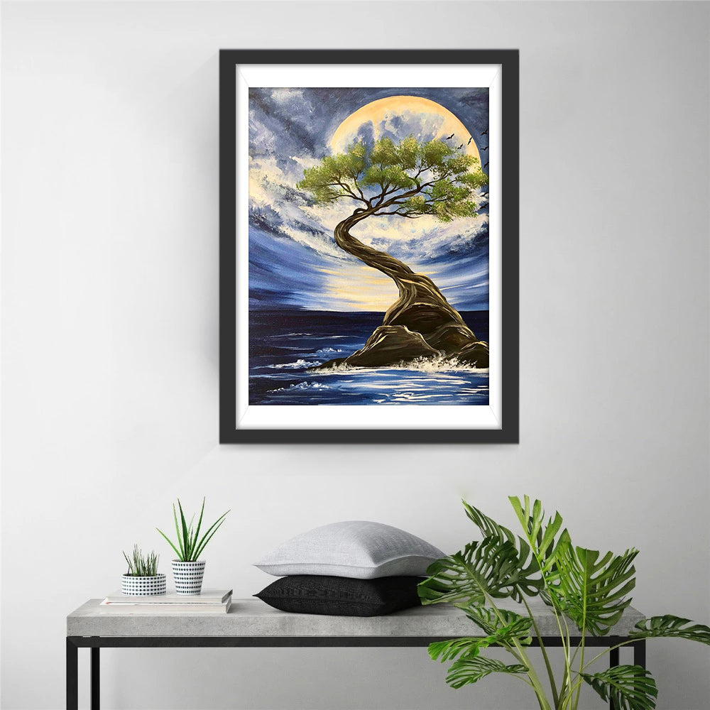 Maanlicht, Zee en Boom Diamond Painting