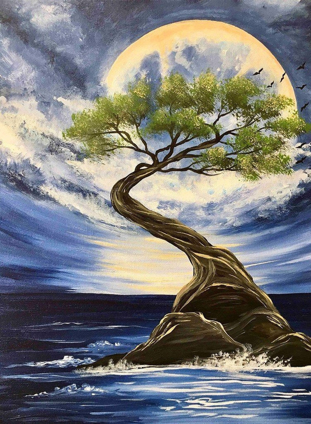 Maanlicht, Zee en Boom Diamond Painting