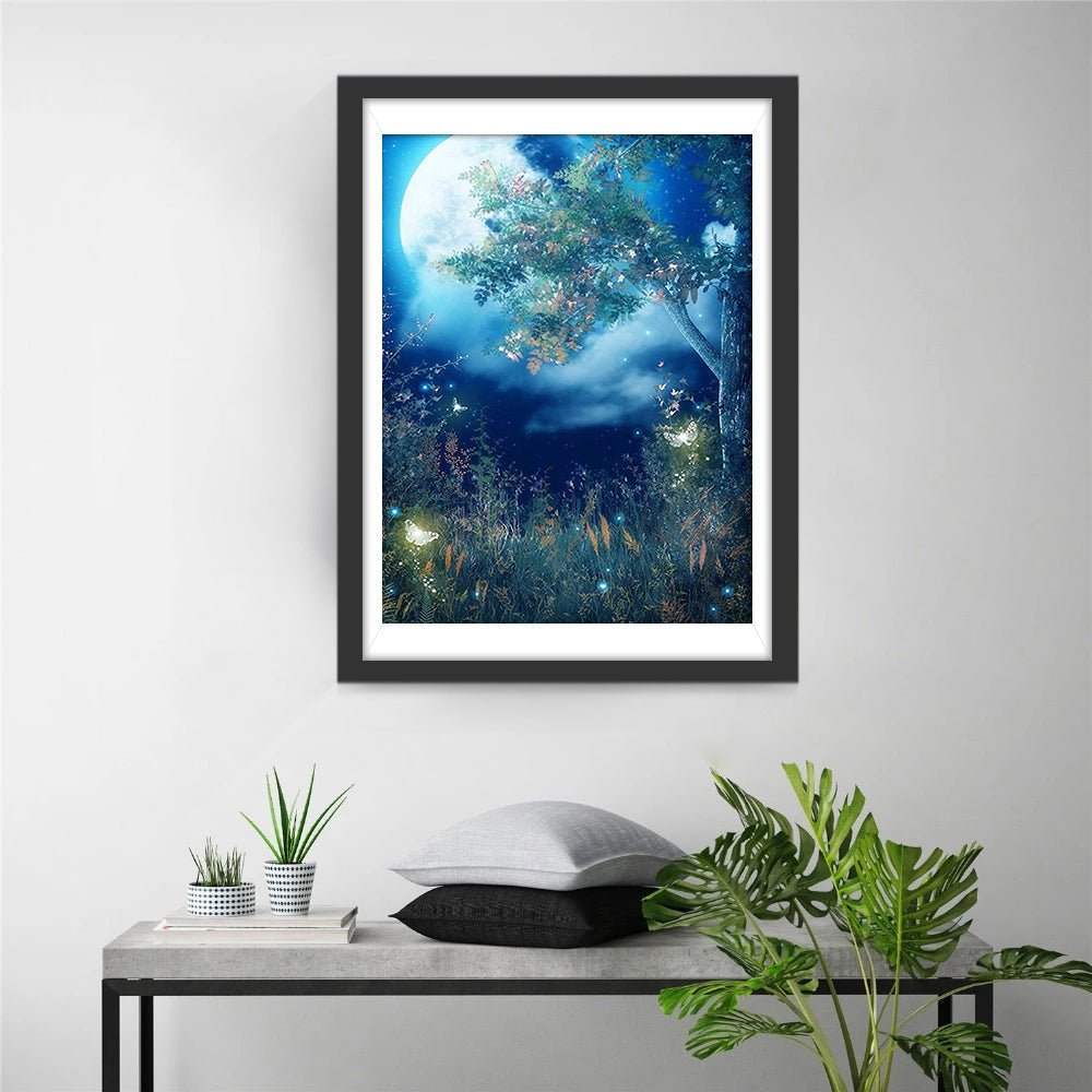 Maanverlichte Nacht onder de Boom Diamond Painting