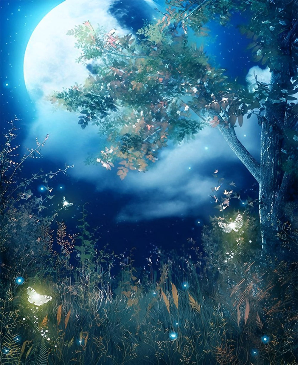 Maanverlichte Nacht onder de Boom Diamond Painting
