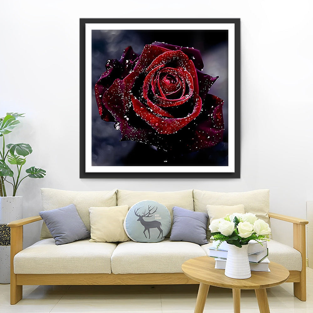 Magentaroze Roos met Dauwdruppels Diamond Painting