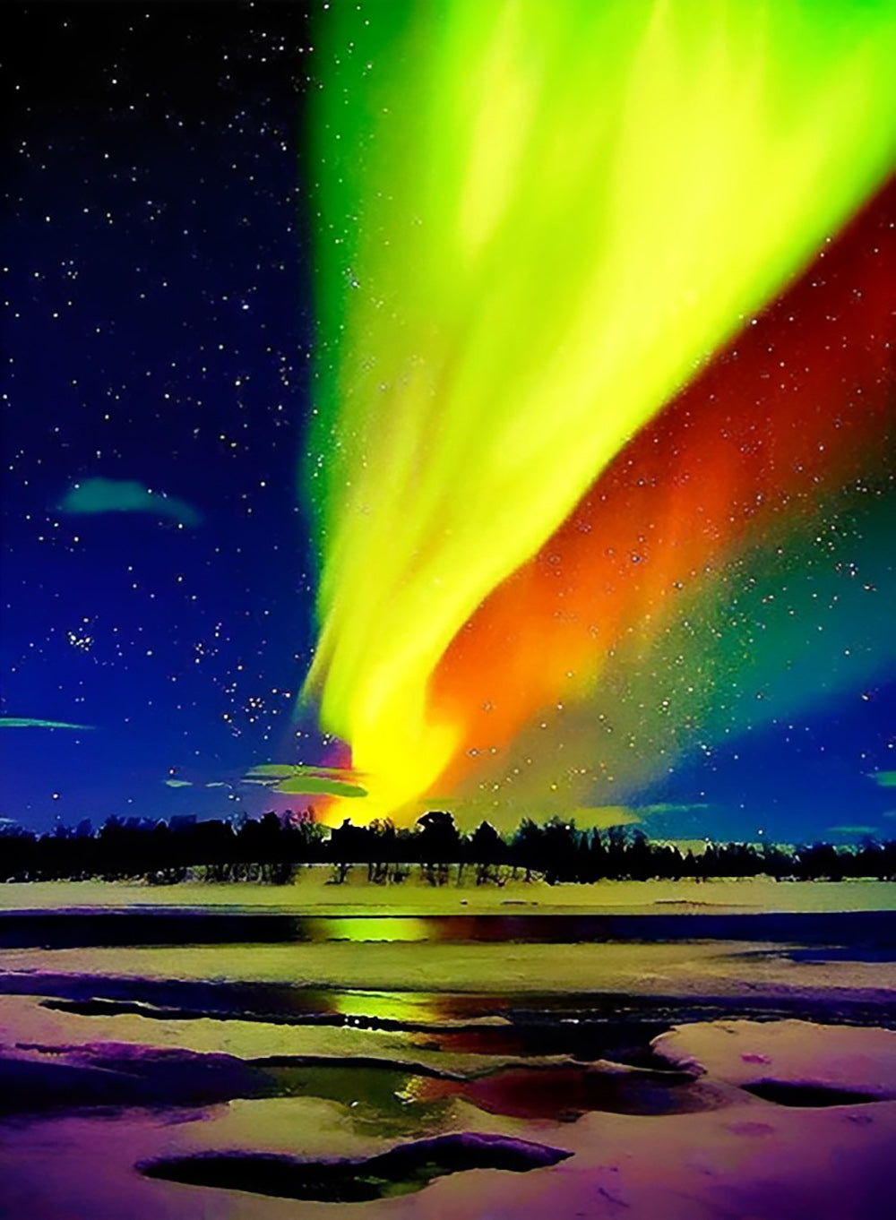 Magisch Lichtgebeuren van Aurora in Sterrennacht Diamond Painting