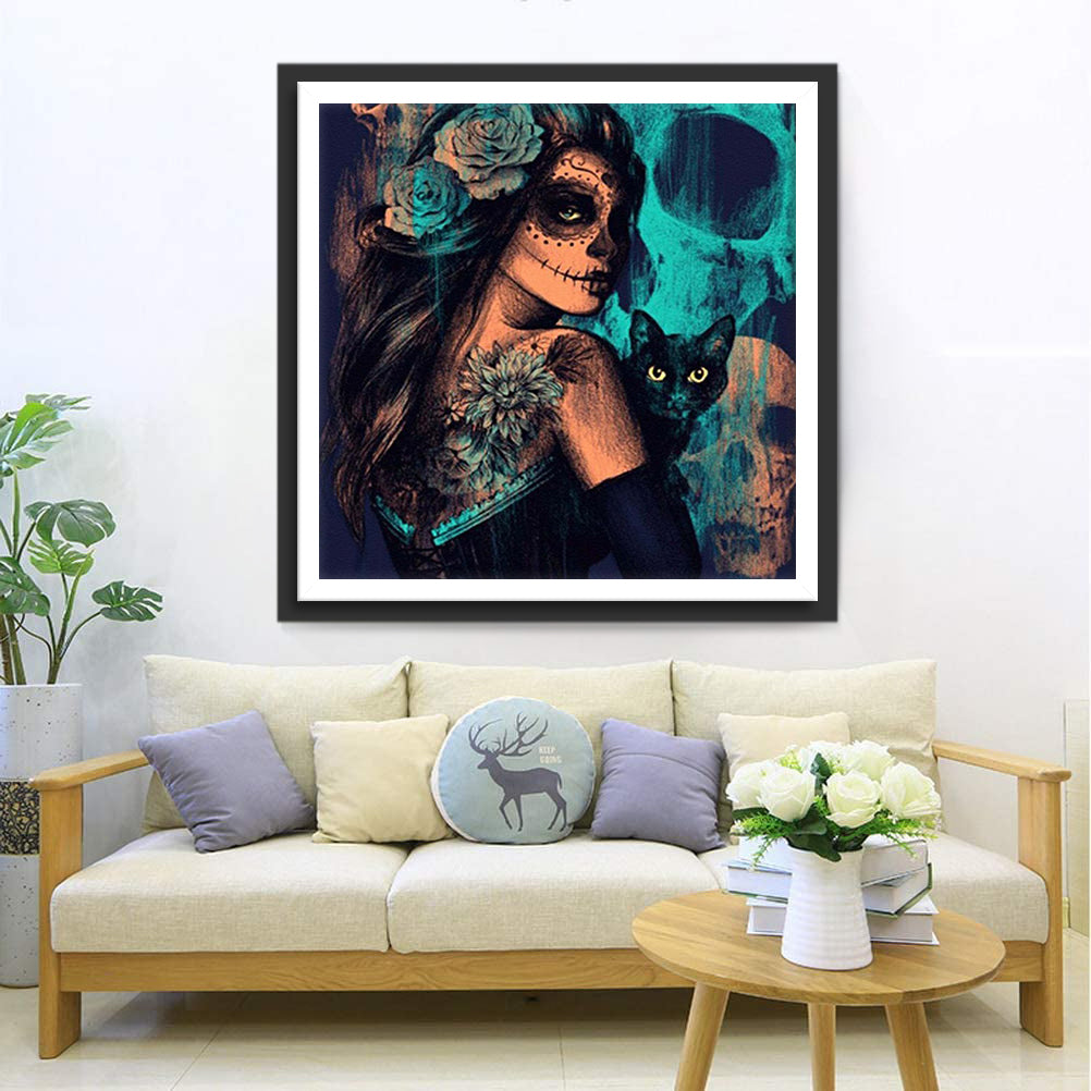 Magisch Vrouw- en Katmotief Diamond Painting