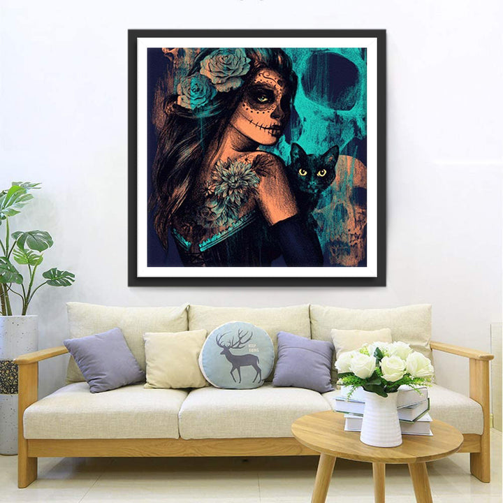 Magisch Vrouw- en Katmotief Diamond Painting