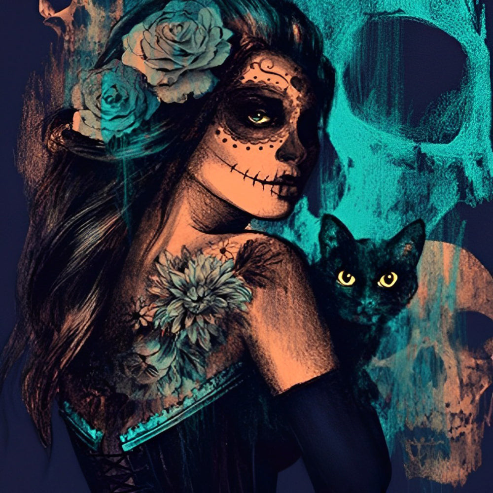 Magisch Vrouw- en Katmotief Diamond Painting
