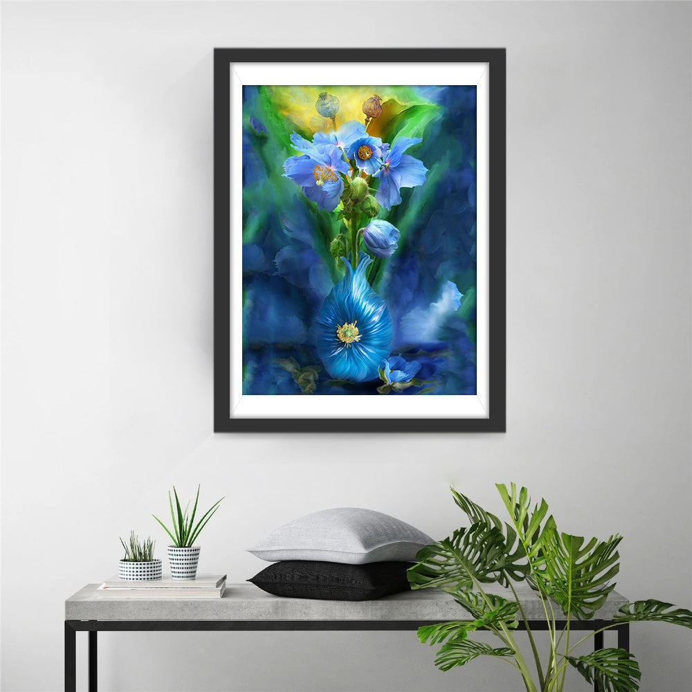 Magische Blauwe Bloemen in Vaas Diamond Painting