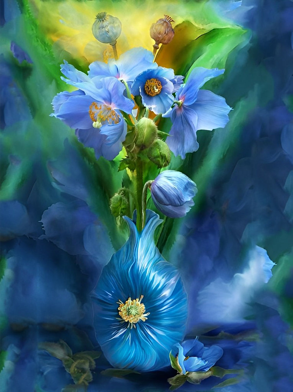 Magische Blauwe Bloemen in Vaas Diamond Painting