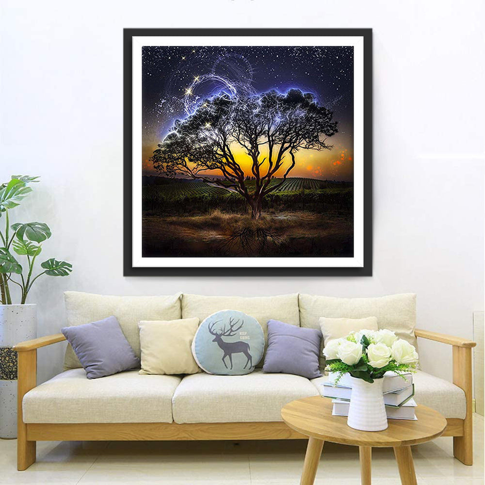 Magische Boom onder de Sterrenhemel Diamond Painting