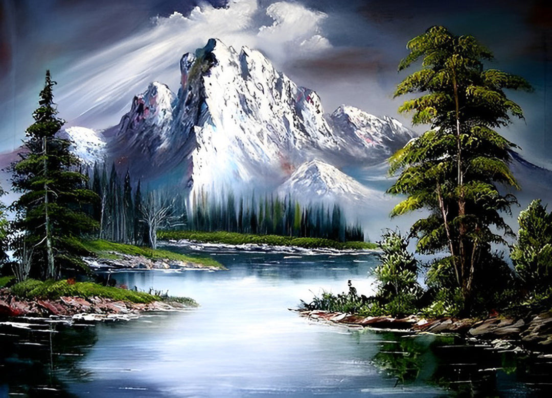 Majestueuze Bergen met het Kalme Meer Diamond Painting