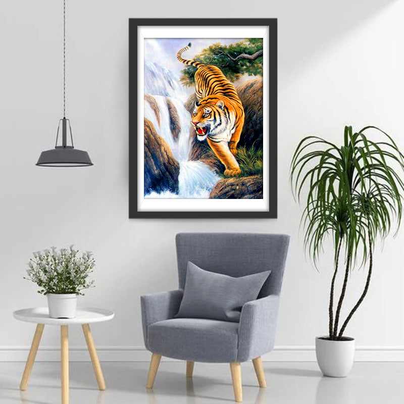 Majestueuze tijger bij de Waterval Diamond Painting
