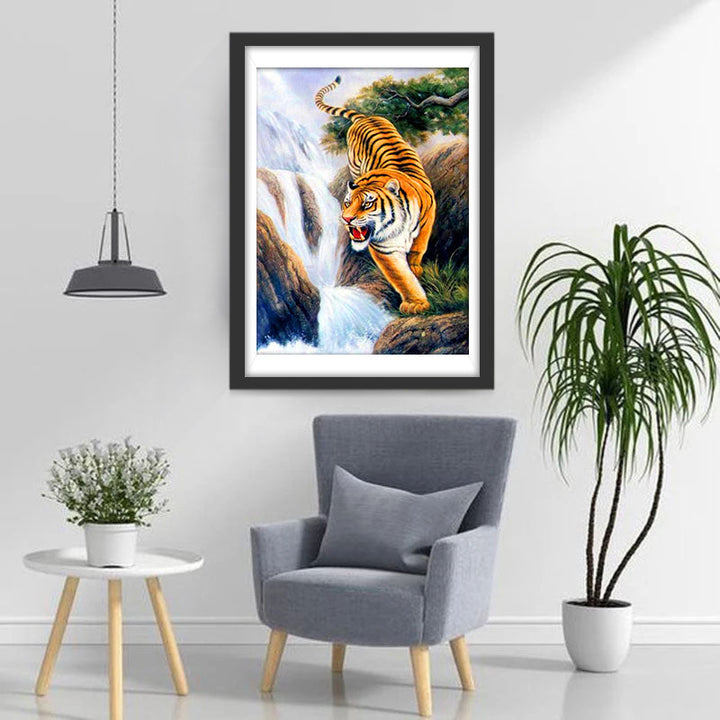 Majestueuze tijger bij de Waterval Diamond Painting