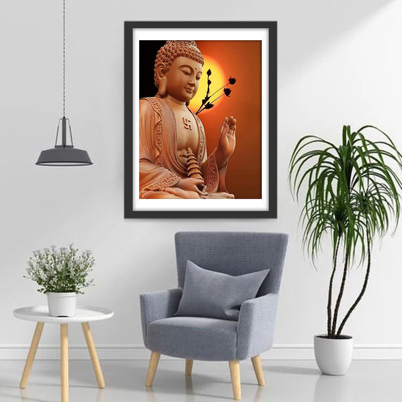 Mediterende Boeddha in Avondlicht Diamond Painting