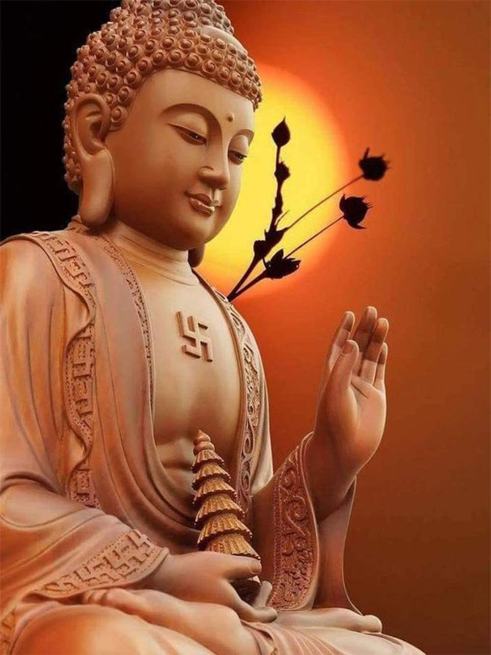 Mediterende Boeddha in Avondlicht Diamond Painting