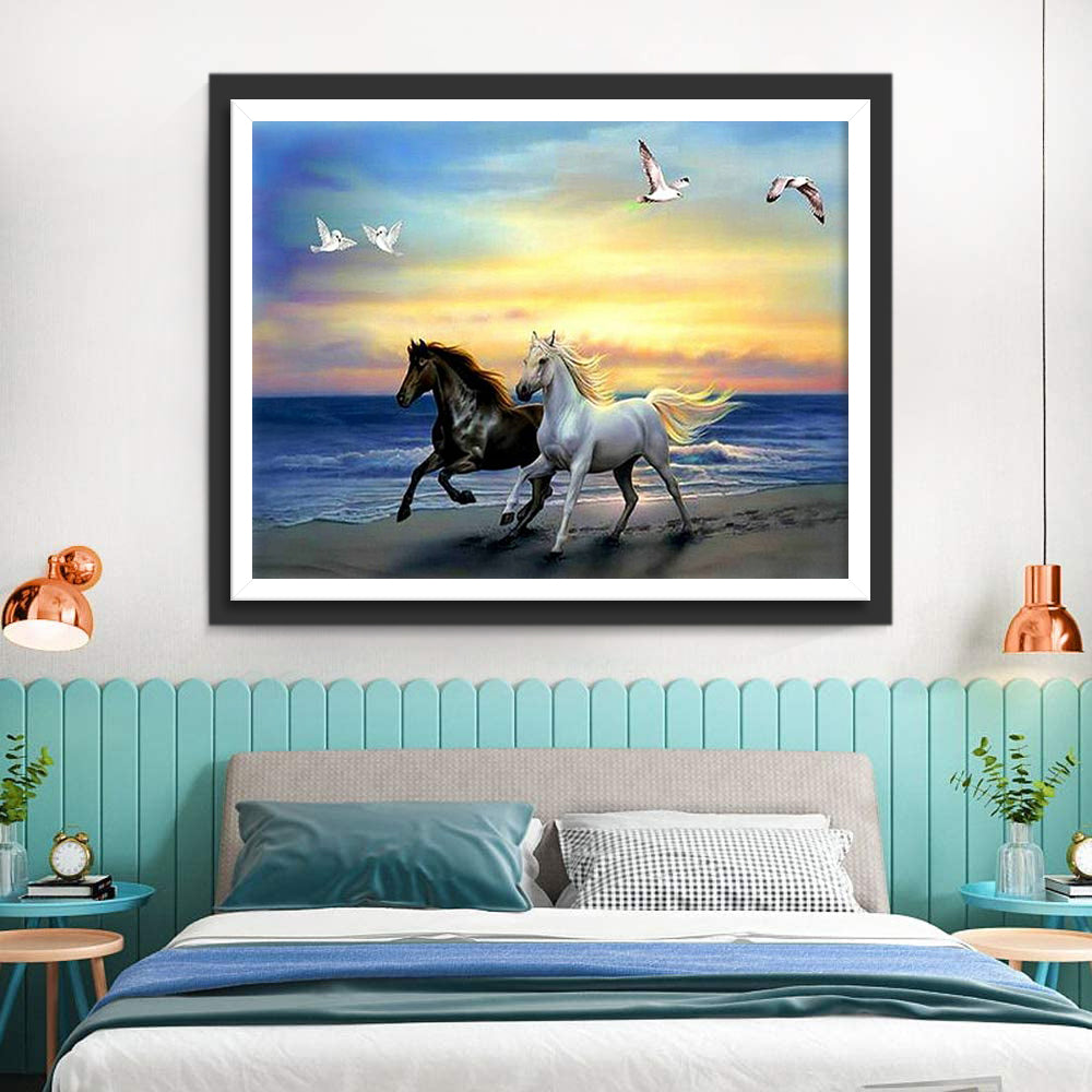 Meeuwen en Rennende Paarden Diamond Painting