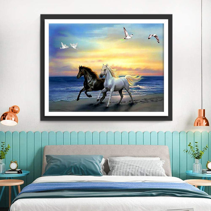 Meeuwen en Rennende Paarden Diamond Painting