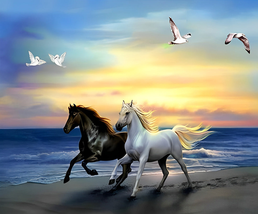 Meeuwen en Rennende Paarden Diamond Painting