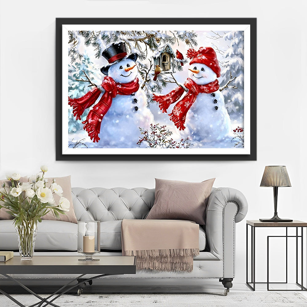 Met Rode Sjaals in de Witte Sneeuw Diamond Painting