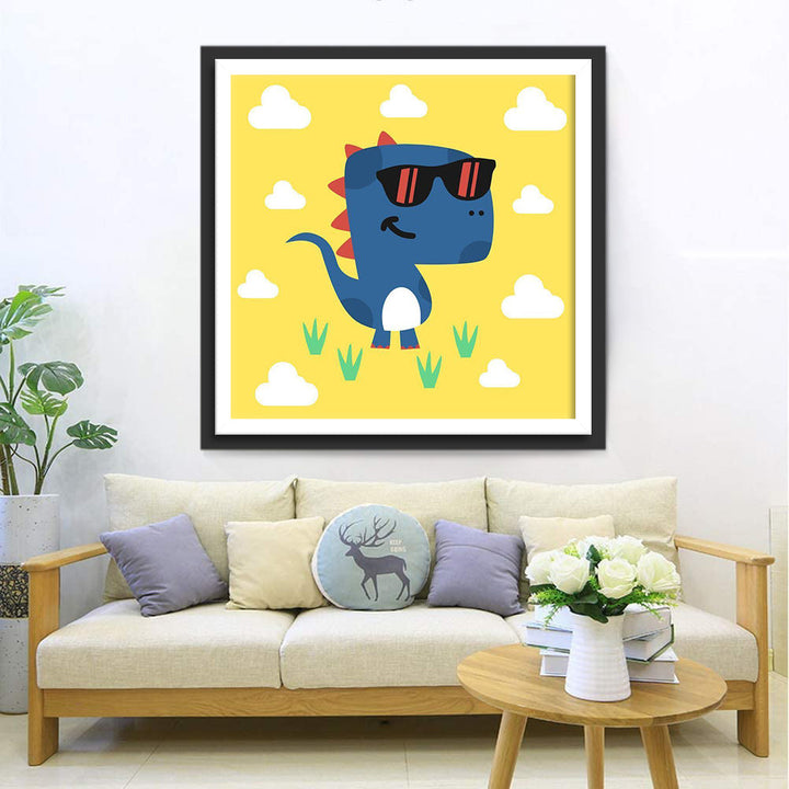 Modieus Geïllustreerd Dinokopje met Zonnebril Diamond Painting