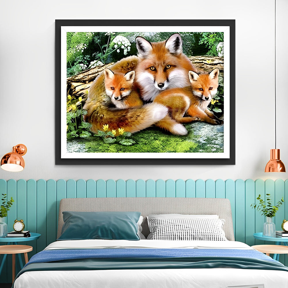 Moeder vos en Vossenwelp Diamond Painting