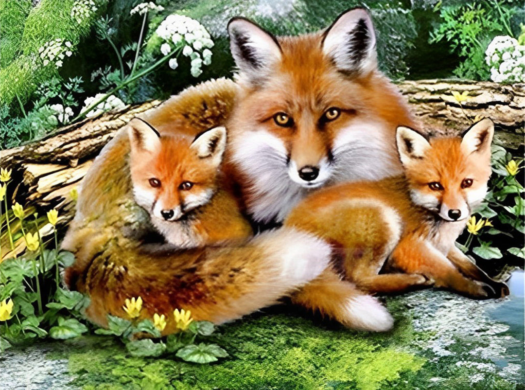 Moeder vos en Vossenwelp Diamond Painting