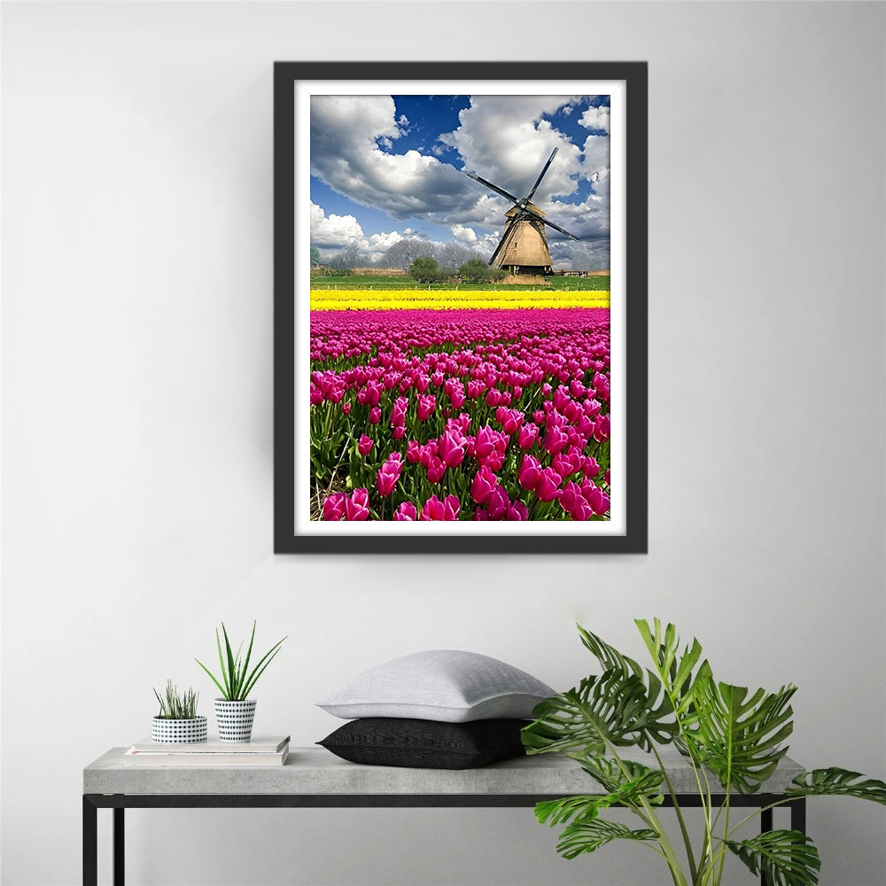 Molentje bij Tulpenveld Diamond Painting