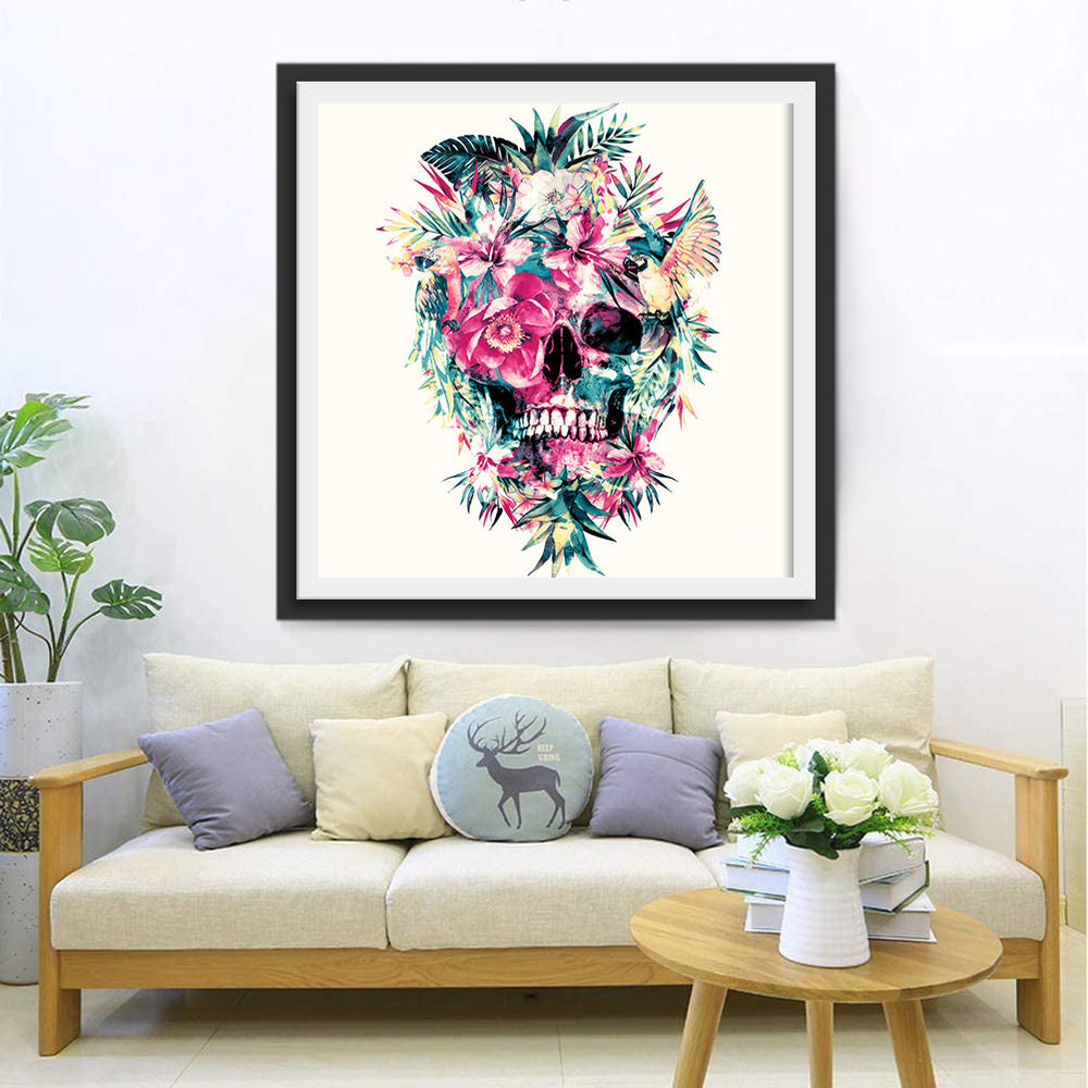Mysterieus Hoofdgezicht met Bloemen Diamond Painting