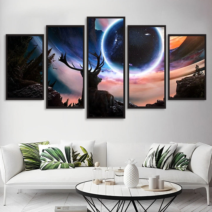 Mysterieus Kosmisch Gebeuren met Herten Silhouet 5 Platen Diamond Painting