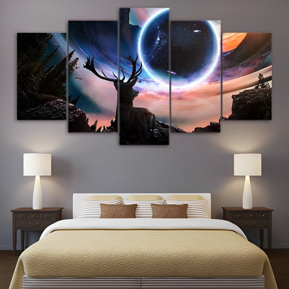 Mysterieus Kosmisch Gebeuren met Herten Silhouet 5 Platen Diamond Painting