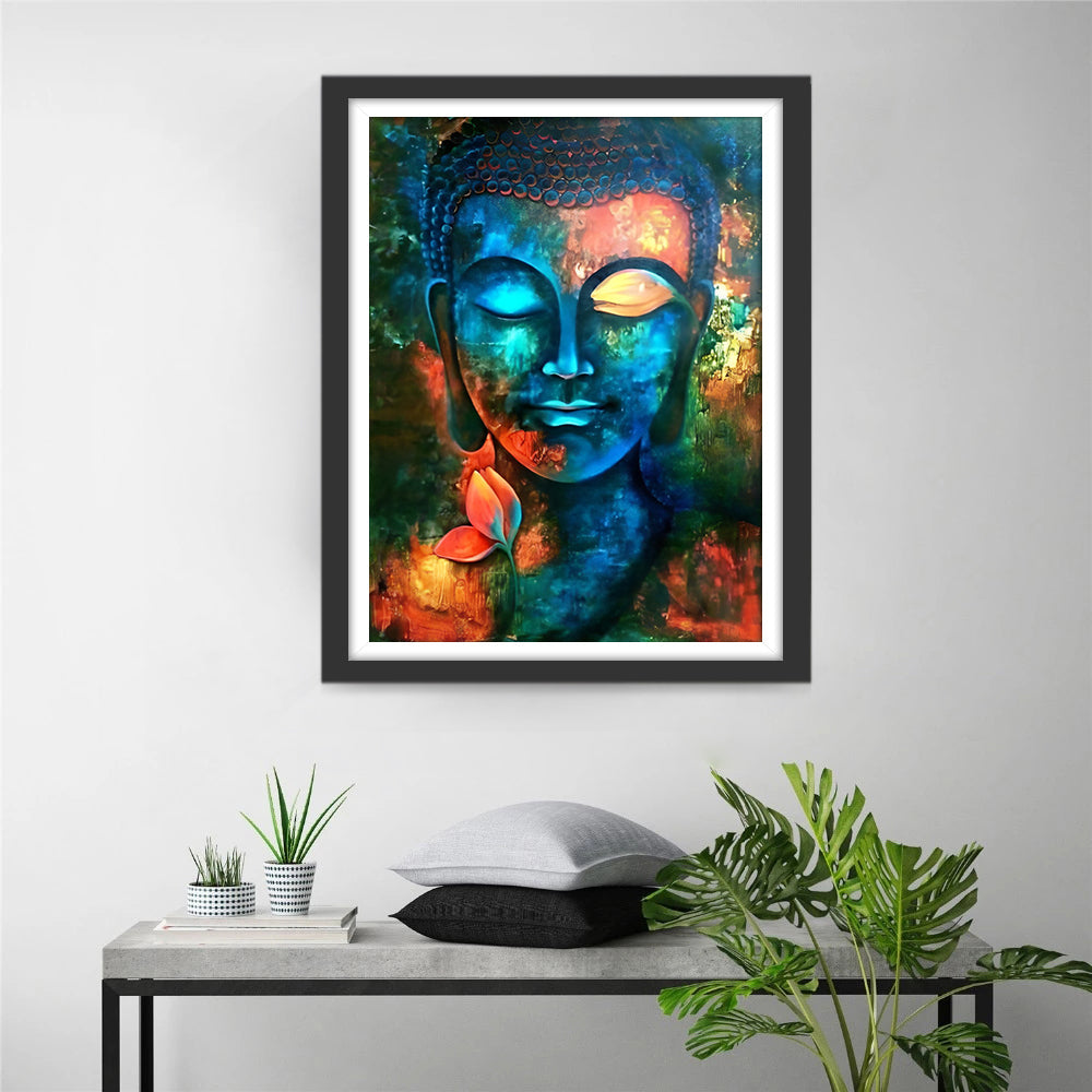 Mystiek Boeddhaportret met Kleurrijke Achtergrond Diamond Painting