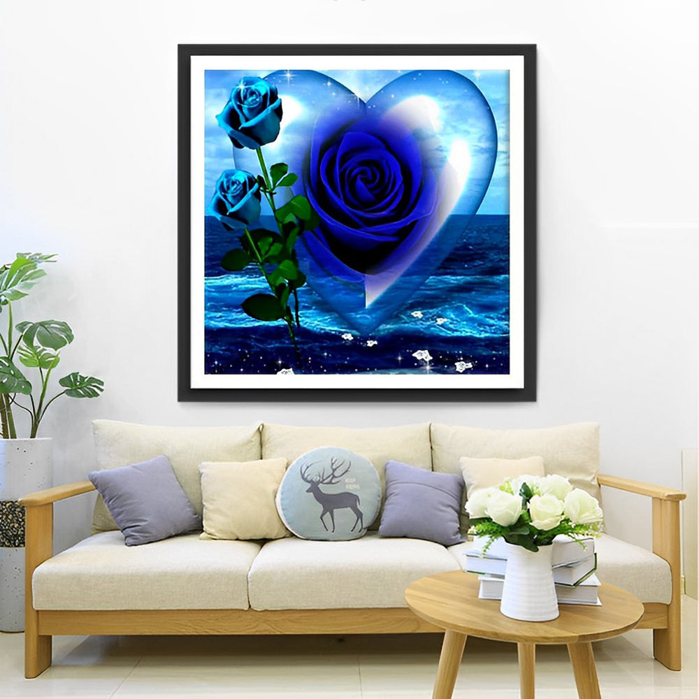 Mystieke Blauwe Rozen naast een Stralend Hart Diamond Painting